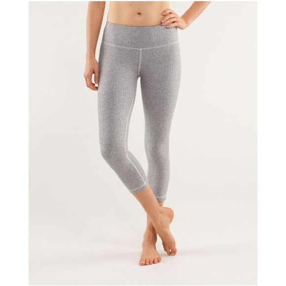LULULEMON Wunder Under Crop Luon Leggings Gray Herringbone SIZE 8 - Picture 1 of 11